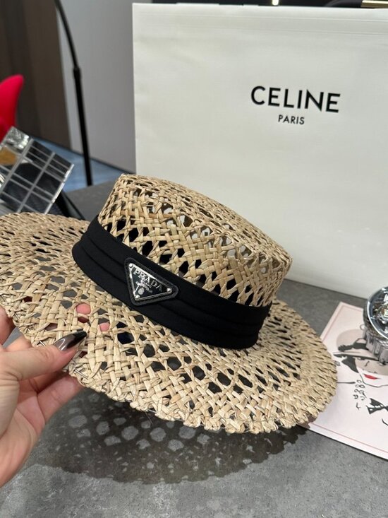 Prada Open-Weave Straw Boater Hat